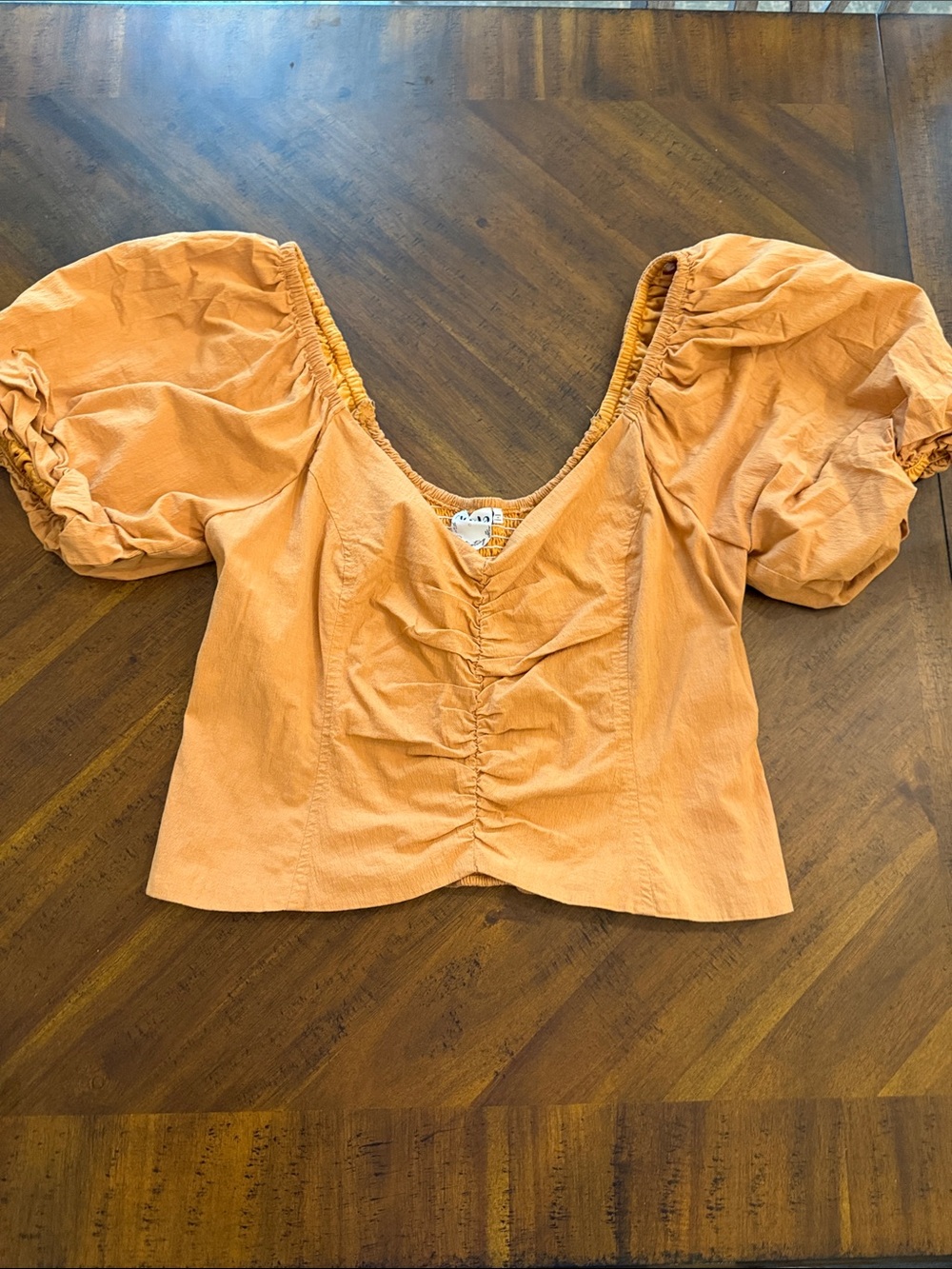 ARULA Orange Puff Sleeve Ruched Crop Top